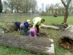 Kinder und Eltern an der Feuerstelle